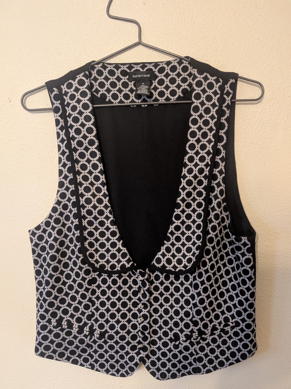 Spense Black & White Geometric Sleeveless Vest